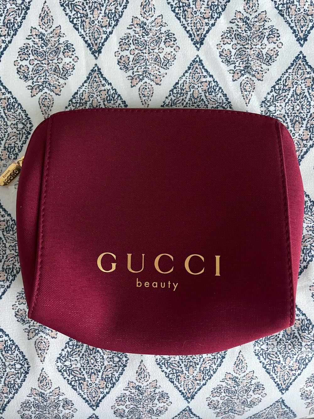 Gucci Beauty Maroon Cosmetic Pouch with Gold Logo